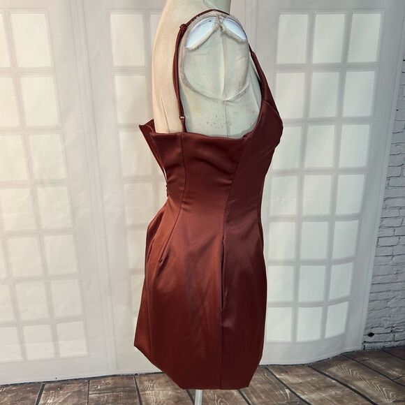 Attached brown satin mini Dress with pockets size XS - Picture 7 of 10